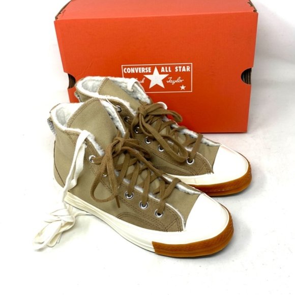 Converse Chuck 70 Sneakers High Casual Women Faux Fur Canvas Suede Khaki A04410C - Picture 8 of 11